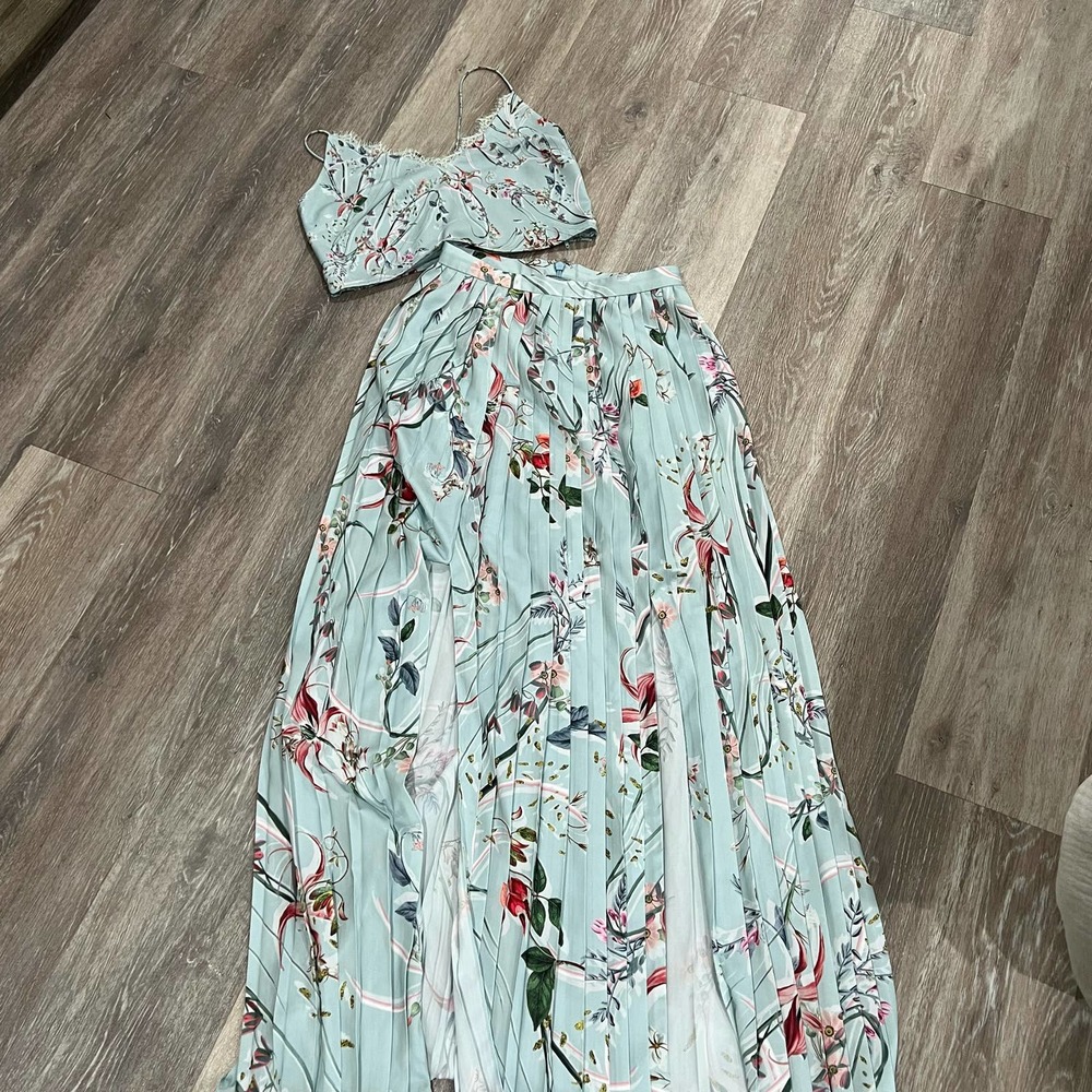 Floral Bebe Two Piece Maxi Skirt and Crop Top Size 2